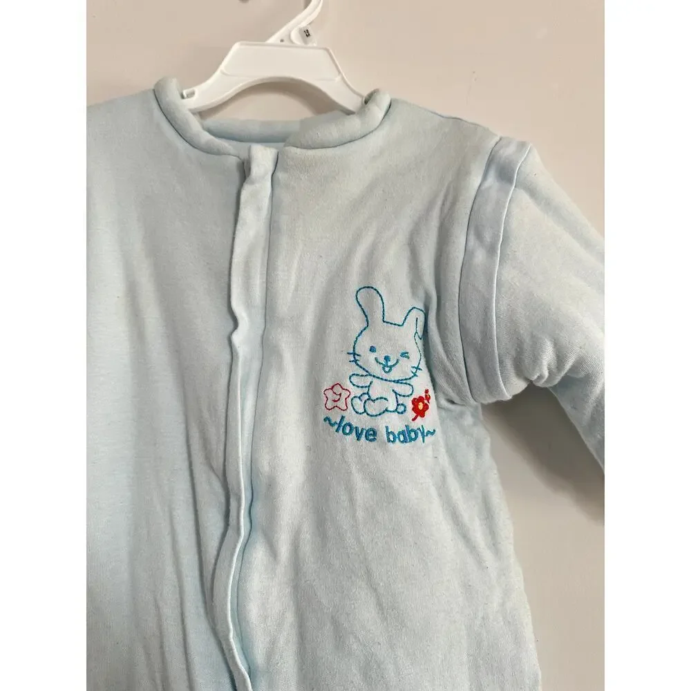 Light Blue Size 3 to 6 months Baby Boy Zip Love Cat Sleepsuit One Piece FLAWED